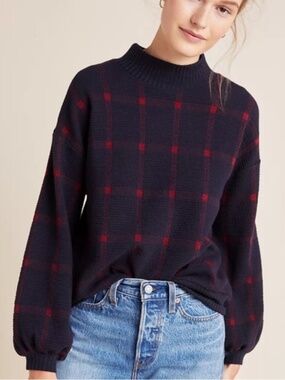 Anthropologie Porridge Bonnie Puff Balloon Sleeve Mock Neck Sweater Size M